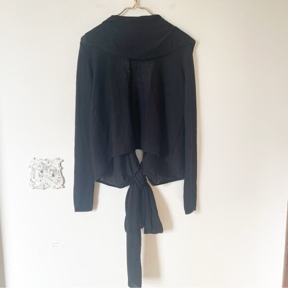 Autumn Cashmere Black Waterfall Shawl Collar Wrap Cashmere Sweater L - Picture 5 of 6
